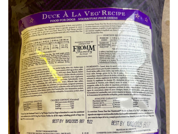 nutrition facts on Fromm Dog Food label
